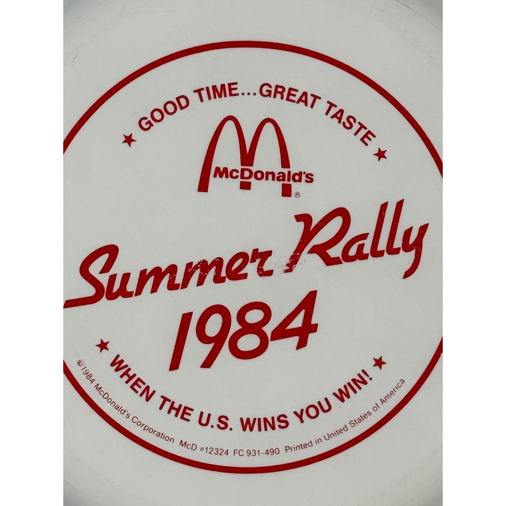 Vintage 1984 McDonalds Summer Rally Frisbee Flying Disc White Red Promo Olympics - Picture 2 of 3